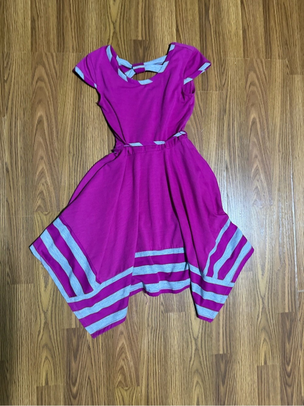 Lilt Asymmetrical Skirt Fit & Flare Pink Stripe Knot Bow Back MIDI Dress 7/8